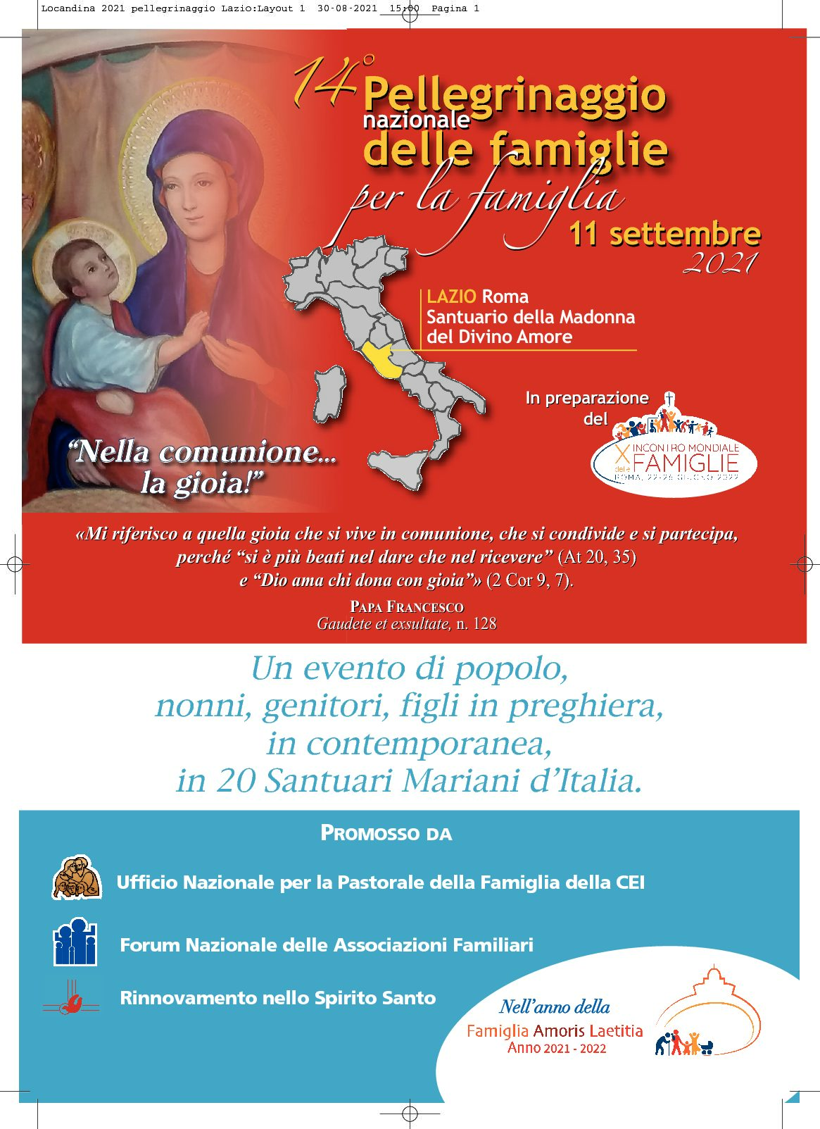 Grande attesa per il 14° Pellegrinaggio Nazionale delle Famiglie per la Famiglia Grande attesa per il 14° Pellegrinaggio Nazionale delle Famiglie per la Famiglia
